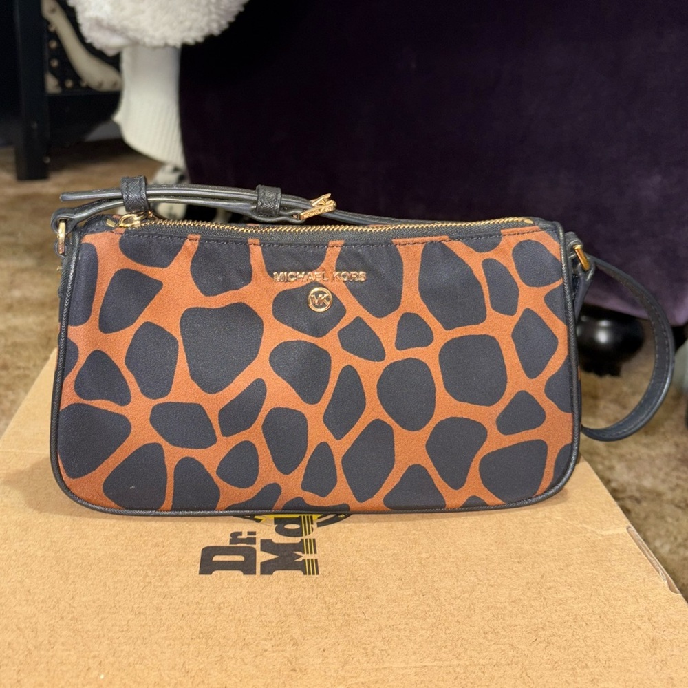 Michael Kors Black and Brown Animal Print Clutch